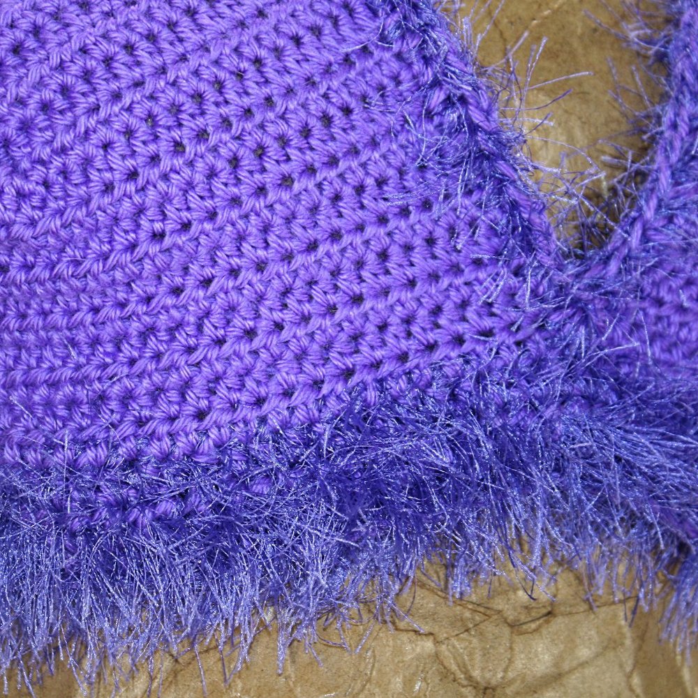 HAND CRAFTED Crop Top Crochet Bikini Fringe Halter Faux Fur Feather Purple - Picture 2 of 13
